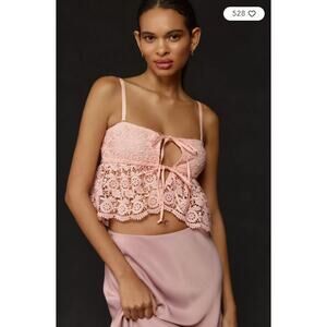 By Anthropologie Strapless Crochet Lace Crop Top Tank in Pink Size M NWT $68